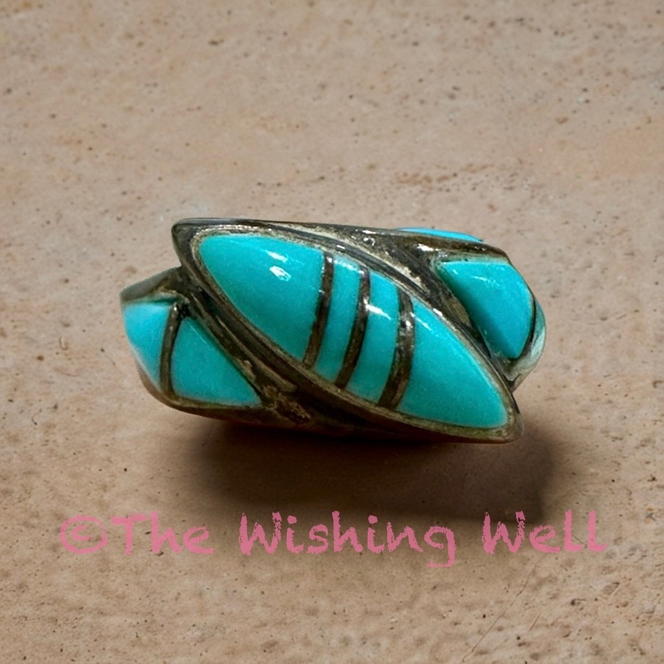 Zuni Turquoise Inlay Ring Multi-Dimensional Sterling Size 6 88$